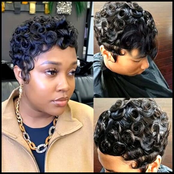 Pixie Cut Human Hair Wig Glueless Pre Plucked Curly With Bangs Daily Wear main image 6
